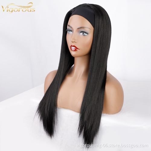 Private Label Hot Sale Cheap Bone Straight Synthetic Hair Wigs Black Color Headband Wigs For Black Women Synthetic Hair